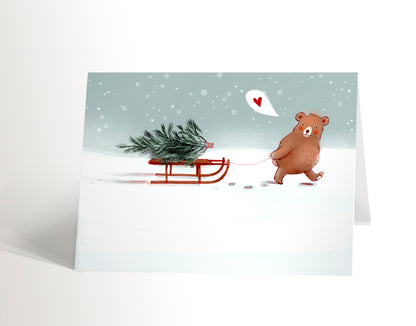Carte de souhaits - Ourson en traîneau