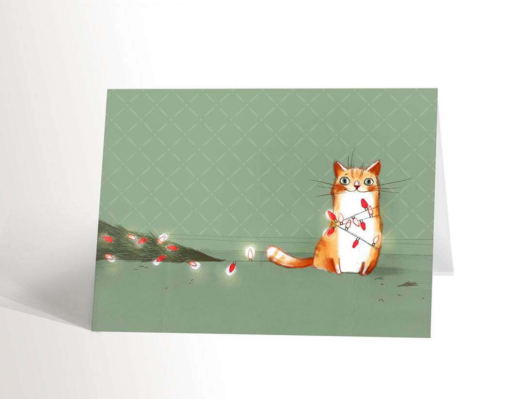 Carte de souhaits - Chat au sapin