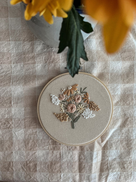 Broderie - Bouquet rose et jaune