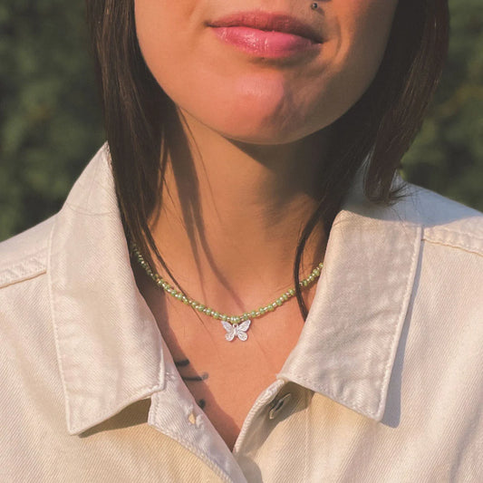 Collier papillon vert et silver